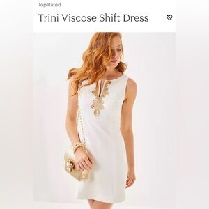 NWT Lilly Pulitzer Trini Shift Dress, Resort White & Gold, Size 10!